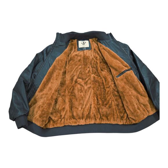 NWT Wenven Men's Polyurethane Blue Bomber Full Zip Jacket Sz 2XL Faux Fur Lined - Picture 4 of 10